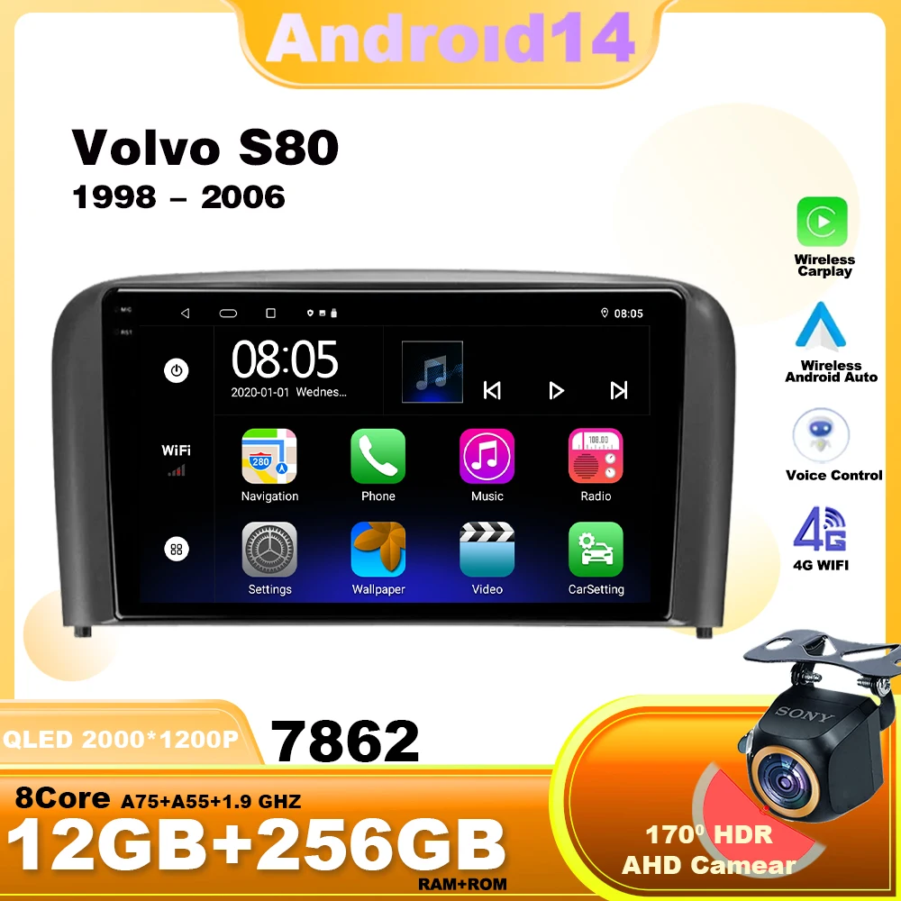 

Android14 For Volvo S80 1998 - 2006 Car Radio Navigation Multimedia Video Player WIFI 4G Wireless Carplay GPS