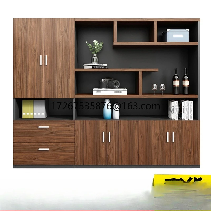 

File Wooden Bookcase Boss Office Storage Cabinet Floor-to-Floor Information Cabinet Background Cabinet Board Bookshelf Furniture