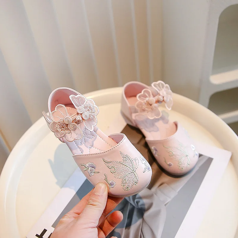 Girls Hanfu Shoes 2024 New Baby Princess Foreign Trade Spring Style Antique Embroidery Shoes