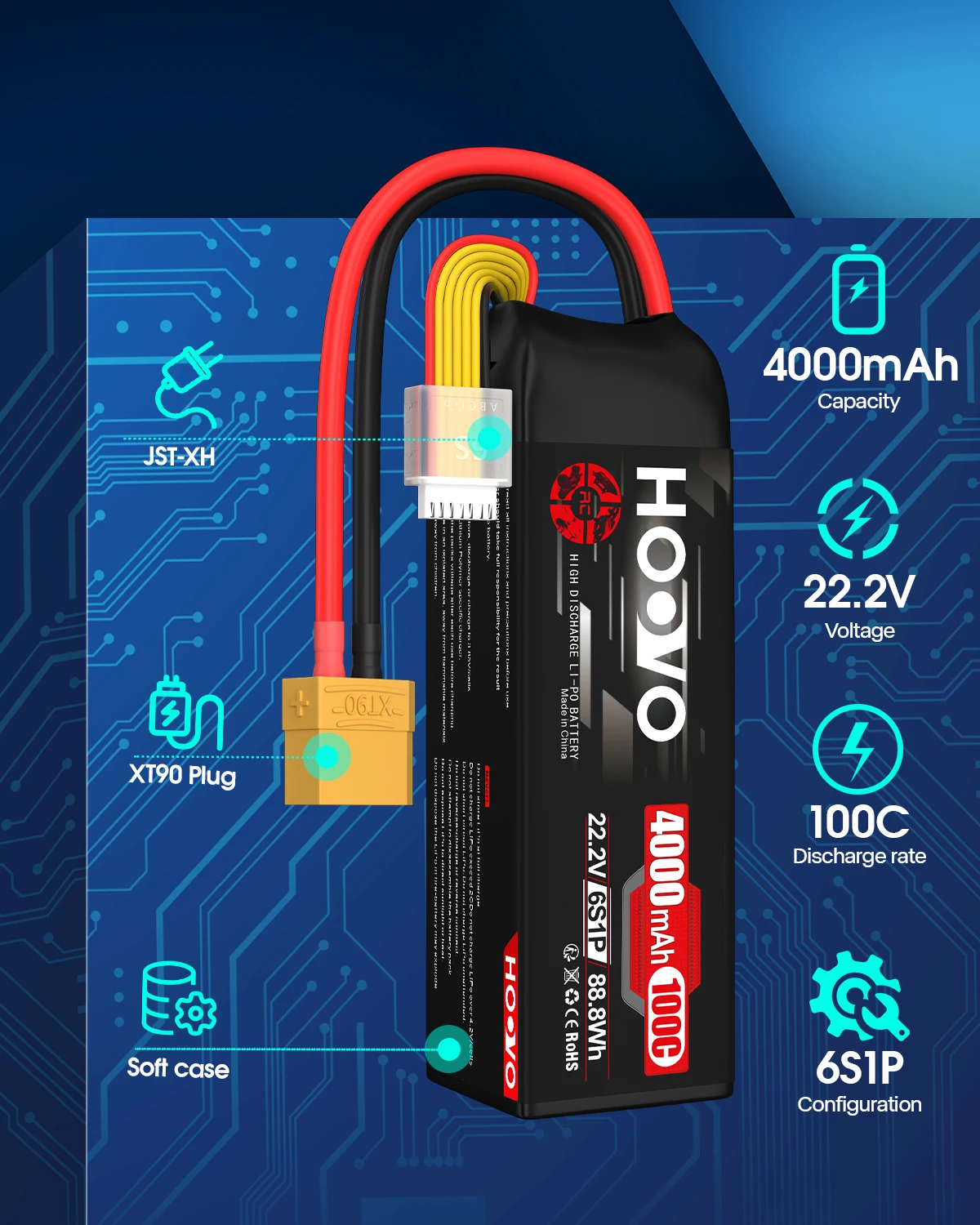 HOOVO LiPo Battery 2Pcs 6S, 22.2V 1300mAh 3300mAh 4000mAh 4500mAh 100C 120C with XT60 XT90 EC5 Plug for RC Airplane Helicopter - Image 2
