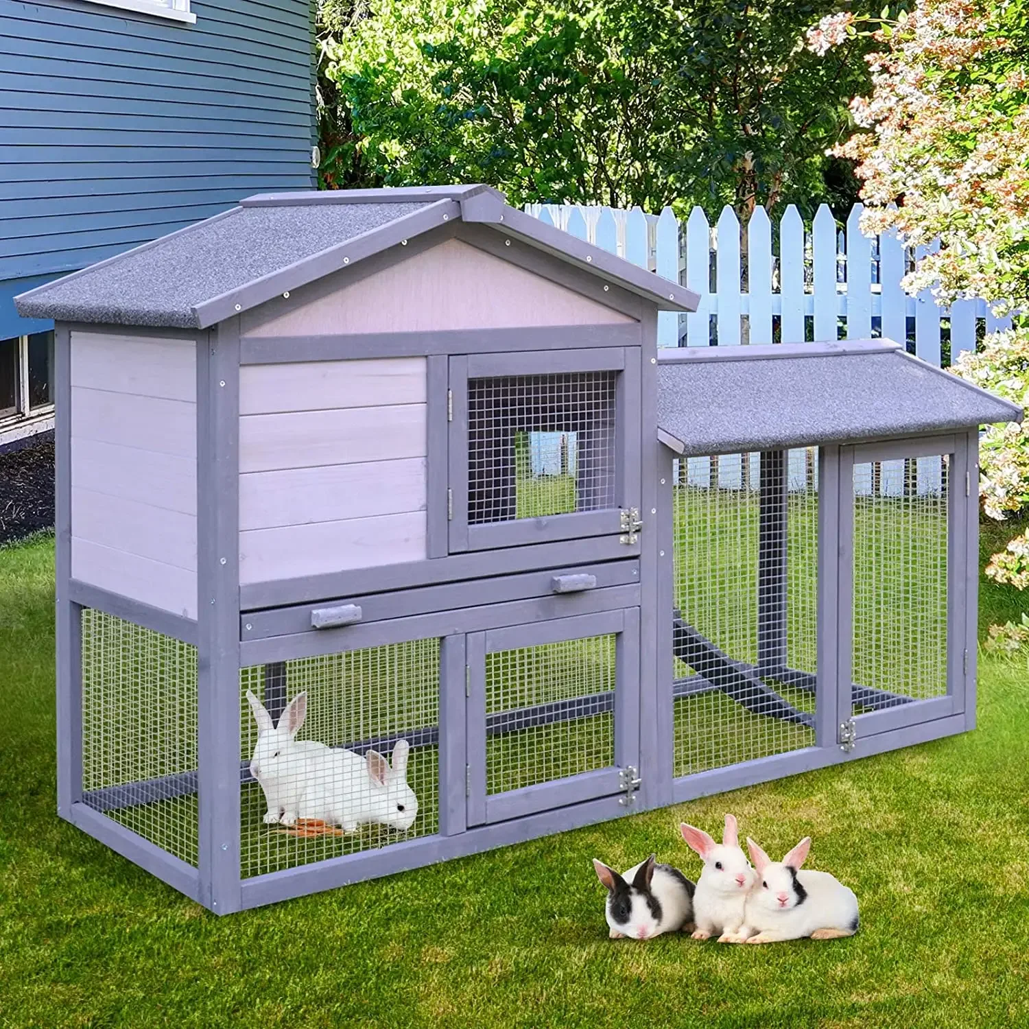 Outdoor Wooden Rabbit Hutch Chicken Cage with Small Animals Pet Shop Product House