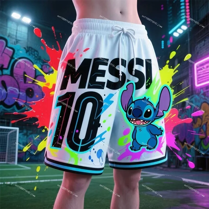 تصميم صيفي جديد من Ai Graffiti Stitch & Messi # 10 شورت كرة قدم مطبوع للأطفال والكبار شورت رياضي للتدريب اليومي على الشاطئ #3