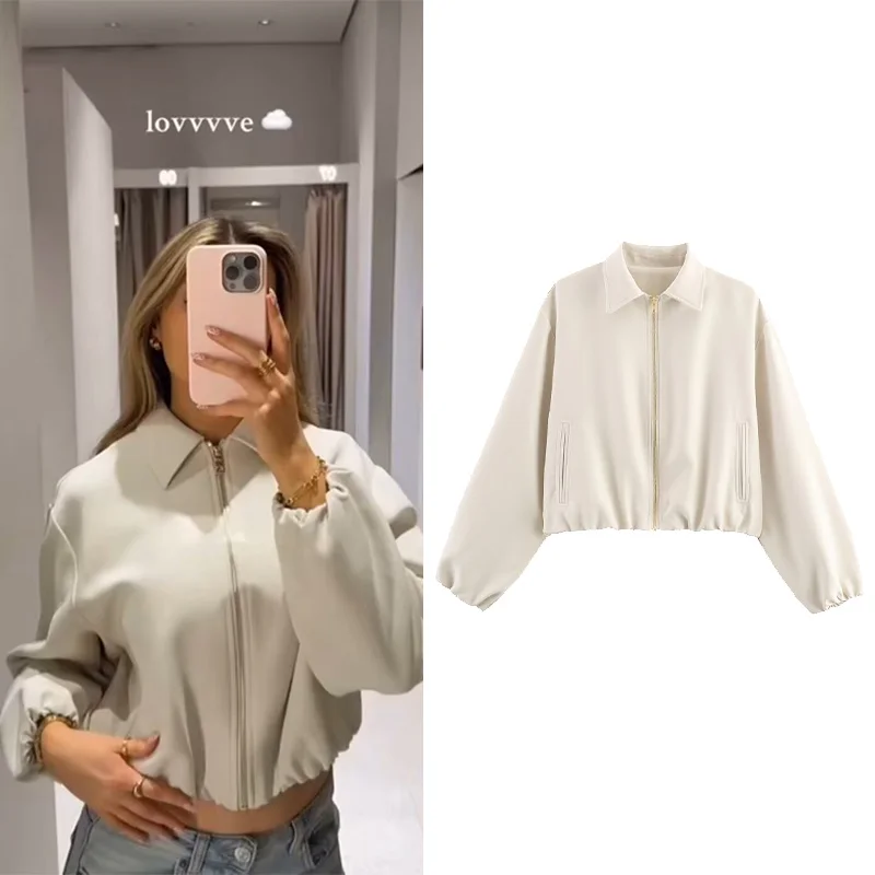 

HipSeam Women Casual Jacket with Zipper Autumn Long Sleeve Turn Down Collar Women's Coats Female Simple Tops