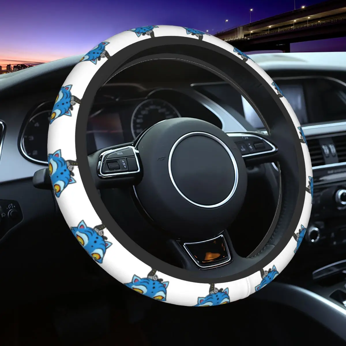 

37-38 Steering Wheel Covers Derpy Blue Tiger Play With Pot Soft KPop Demon Hunters Car-styling Colorful Automobile Accessory