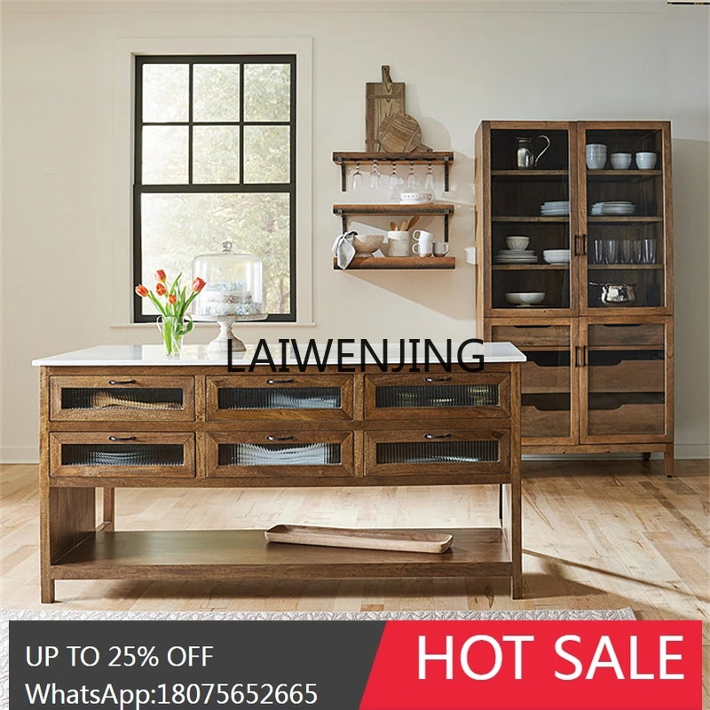 MJY solid wood dining table oak retro kitchen Nakajima marble bar side cabinet