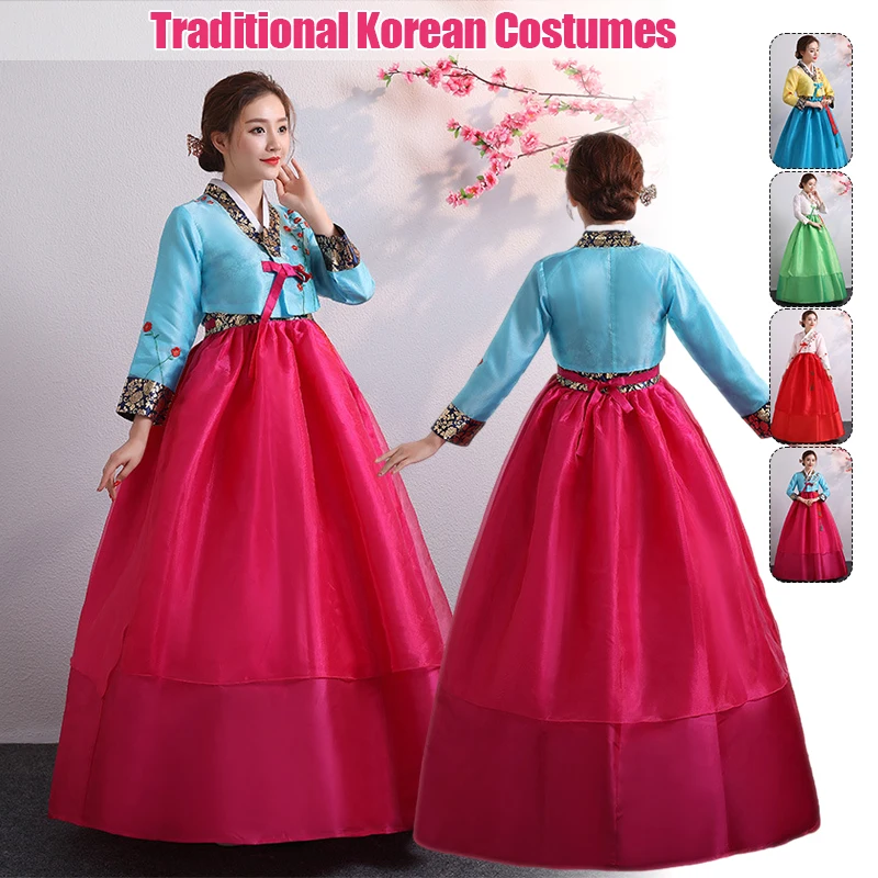 Traditional Korean Clothing Hanbok Dress Korean Folk Stage Performance Dance Costume Ancient Embroidered Palace Marry Dress