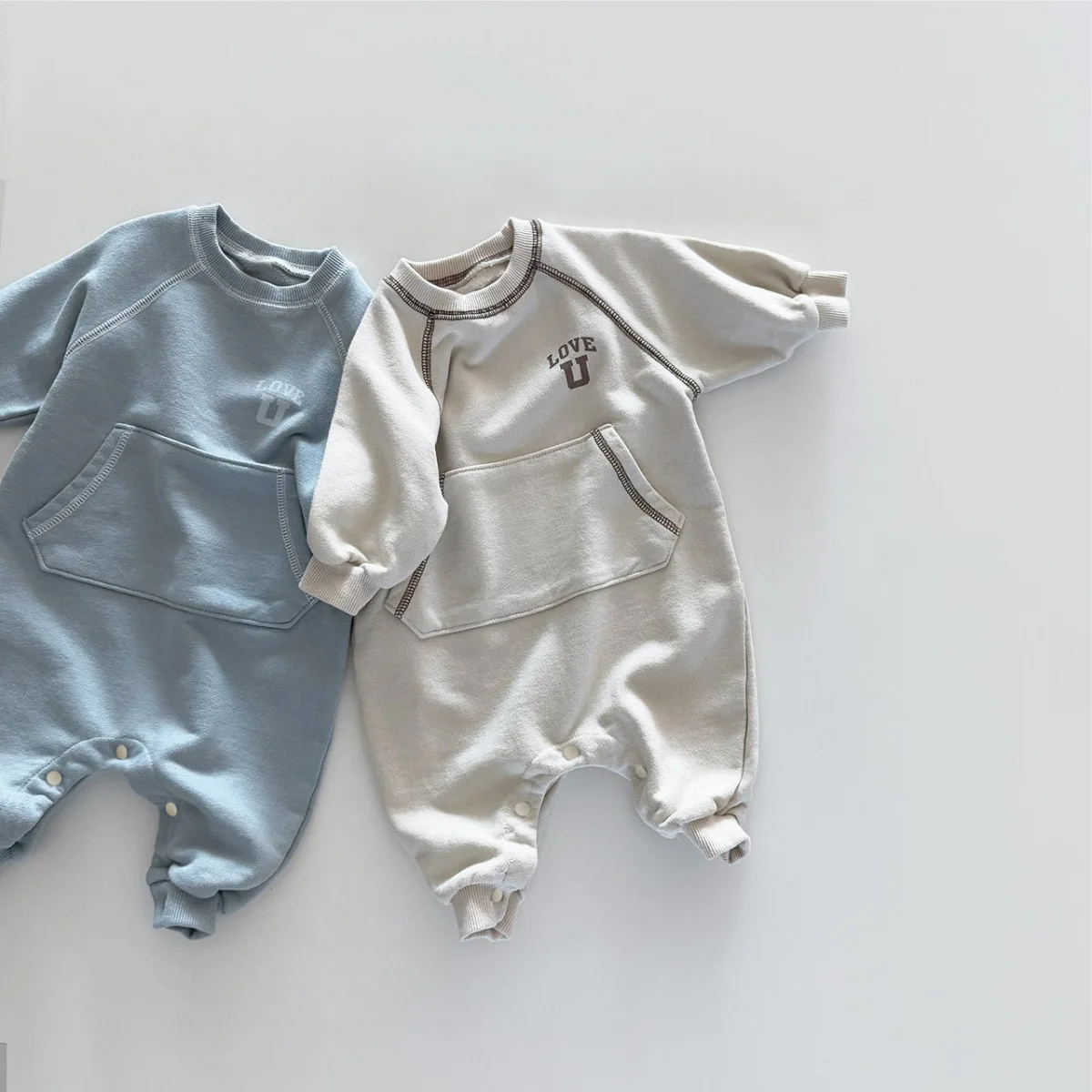 2025 Autumn New Baby Letter Print Casual Romper Newborn Infant Boy Girl Long Sleeve Big Pocket Jumpsuit Toddler Clothes 0-24M