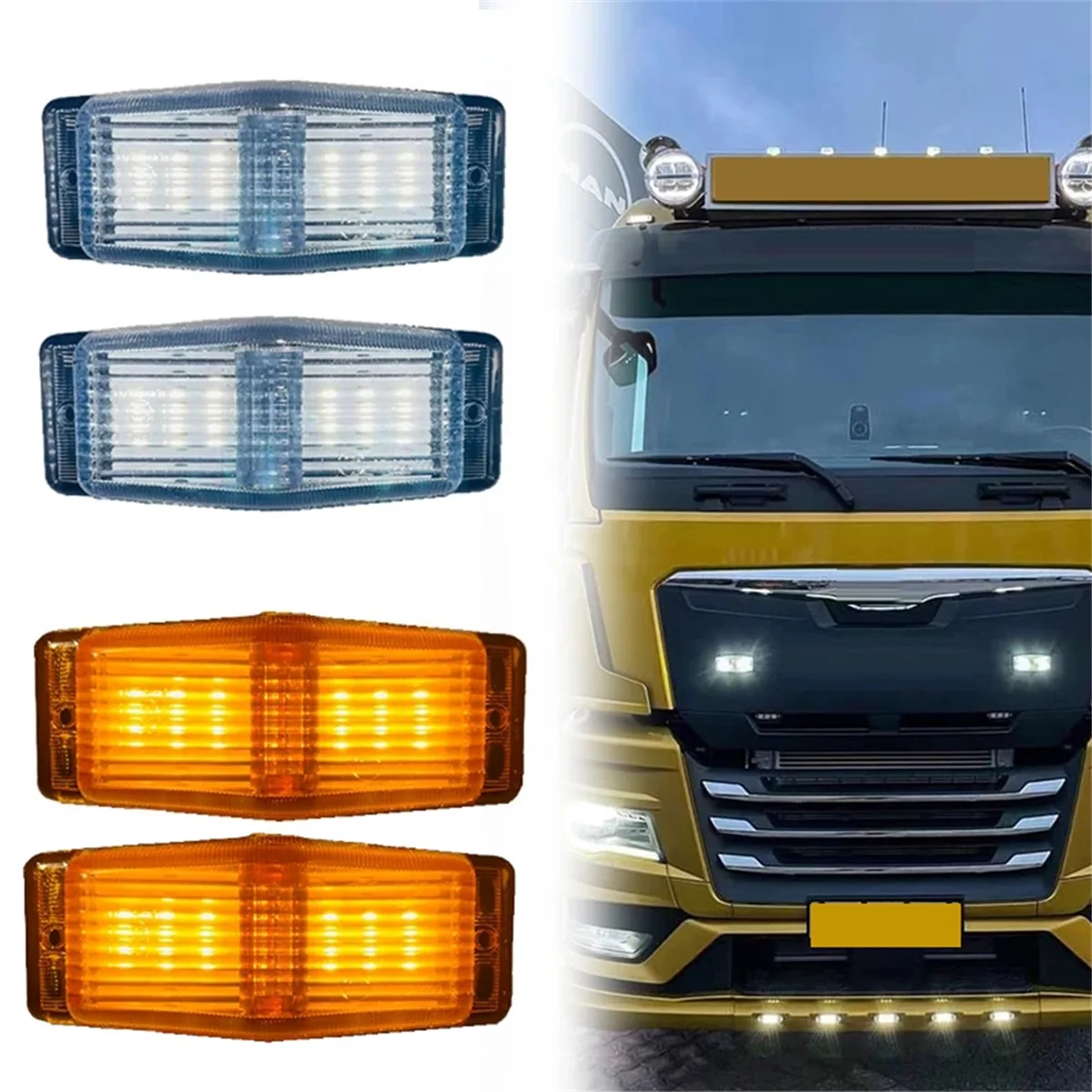 2Pcs LED Marker Lights Front Double Burner Indicator LampFor Scania Volvo Man Benz Truck Lorry Front Grill Light BJAS