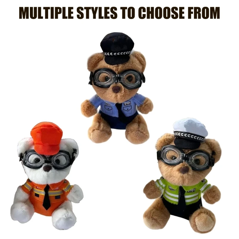 Eye Catching Policeman Fireman Bear Key Pendant PP Cotton Texture Fashionable Bag Charm Present For Fashion Enthusiasts