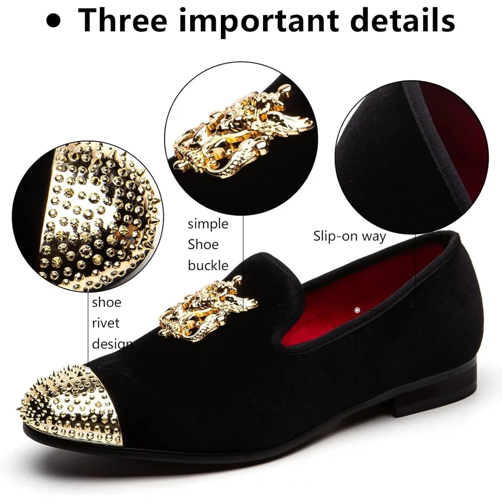 

New Fashion Black Top and Metal Toe Men Velvet Dress Shoes Italian Mens Dress Shoes Handmade Loafers Luxury Wedding Party Shoes