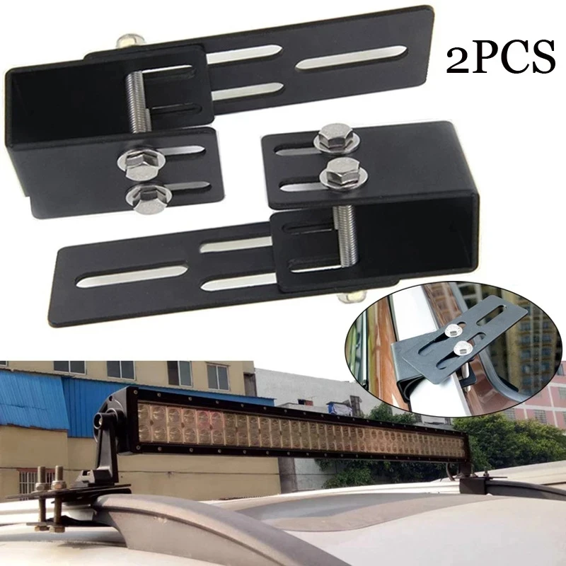 

2pcs Universal Metal Car Roof Luggage Rack Light Bar Mounting Holder Auto SUV 4X4 Crossbar Lamp Brackets New