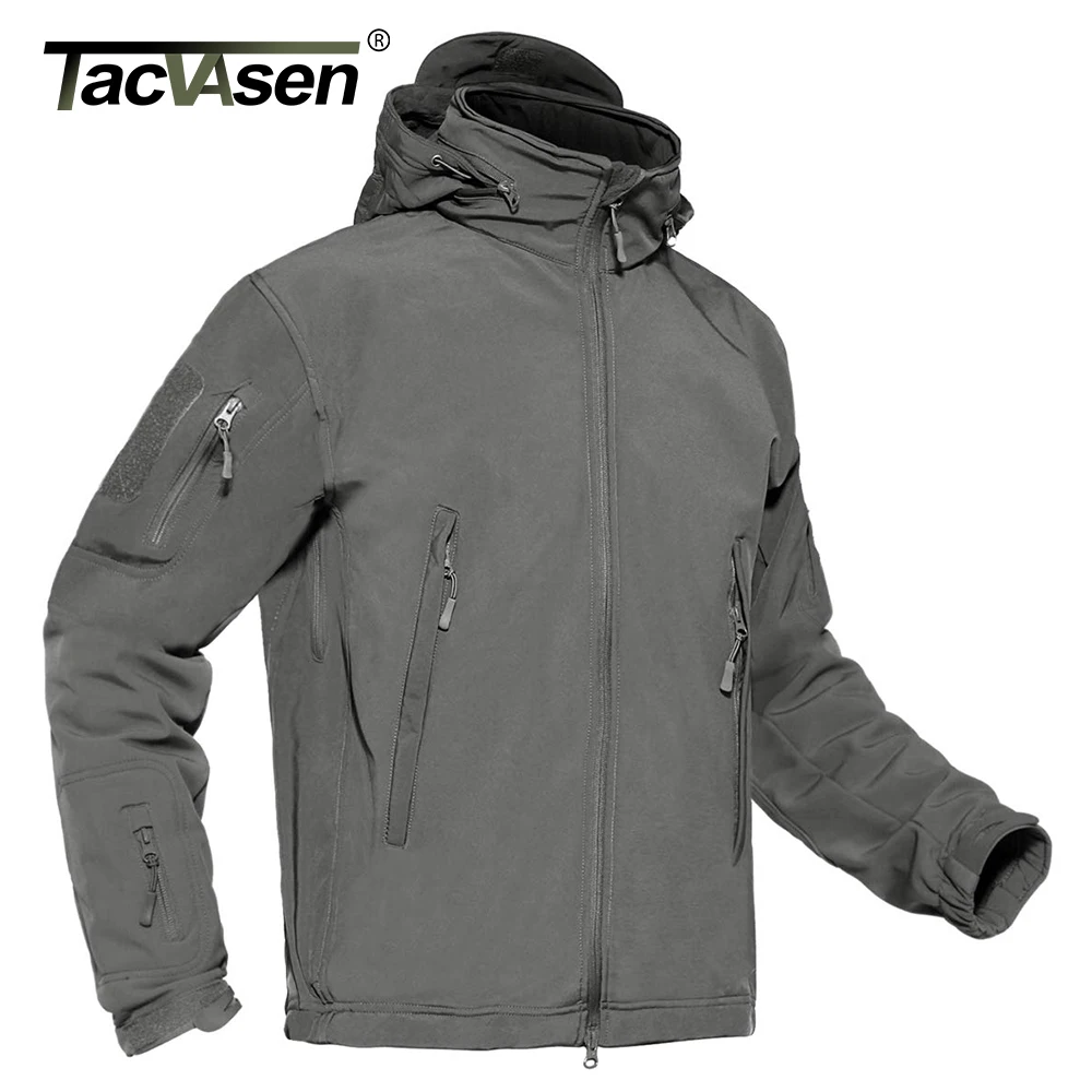 

TACVASEN Men's Winter Outdoor Jacket Soft shell Waterproof Hooded Full Zip Up Windproof Fleece Warm Working Hiking Coat