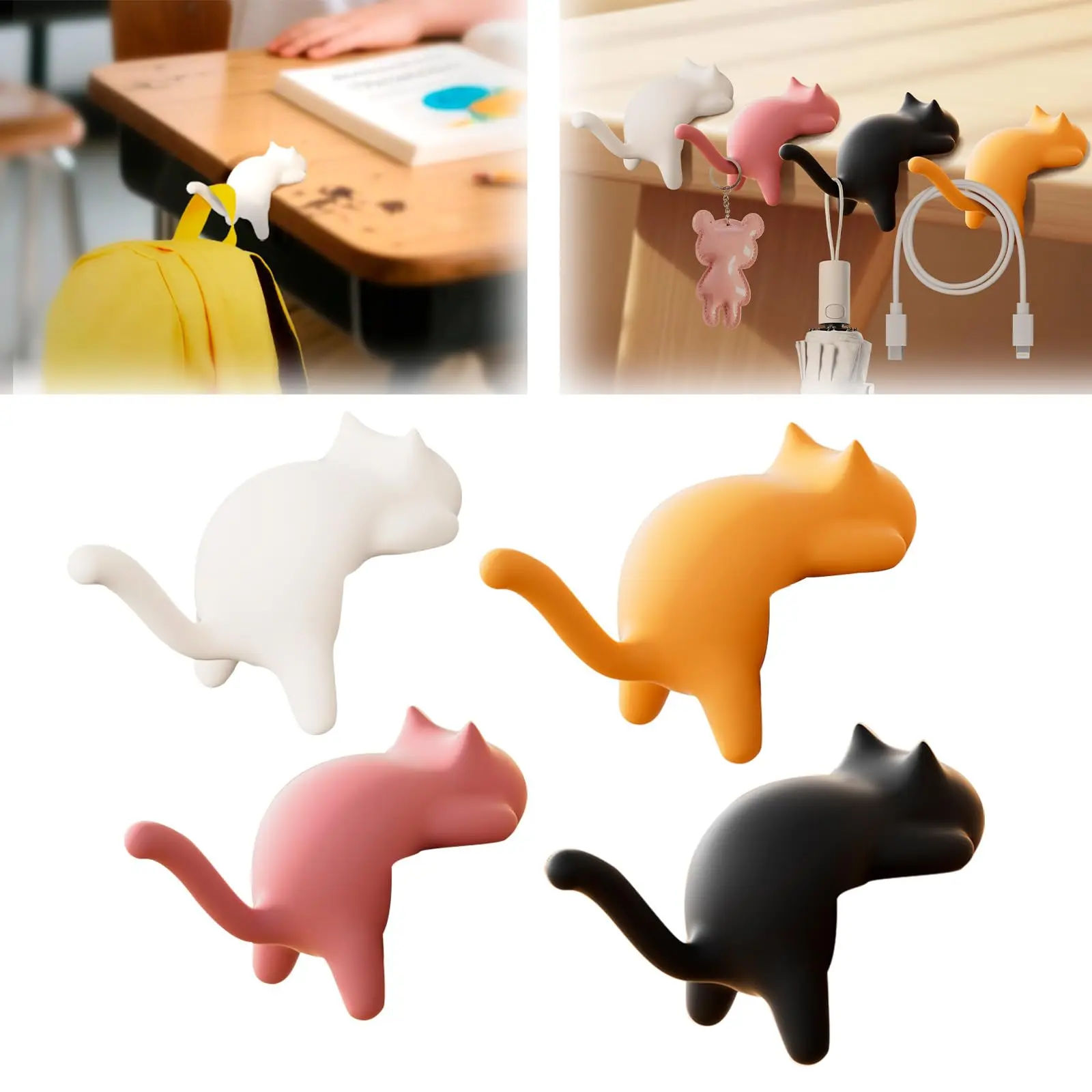 4 PCS Cat Shape Table Hook, Portable Purse and Key Hook for Desk, Suitable for Entrance Hall, Kitchen, Bedroom, Classroom, Offic