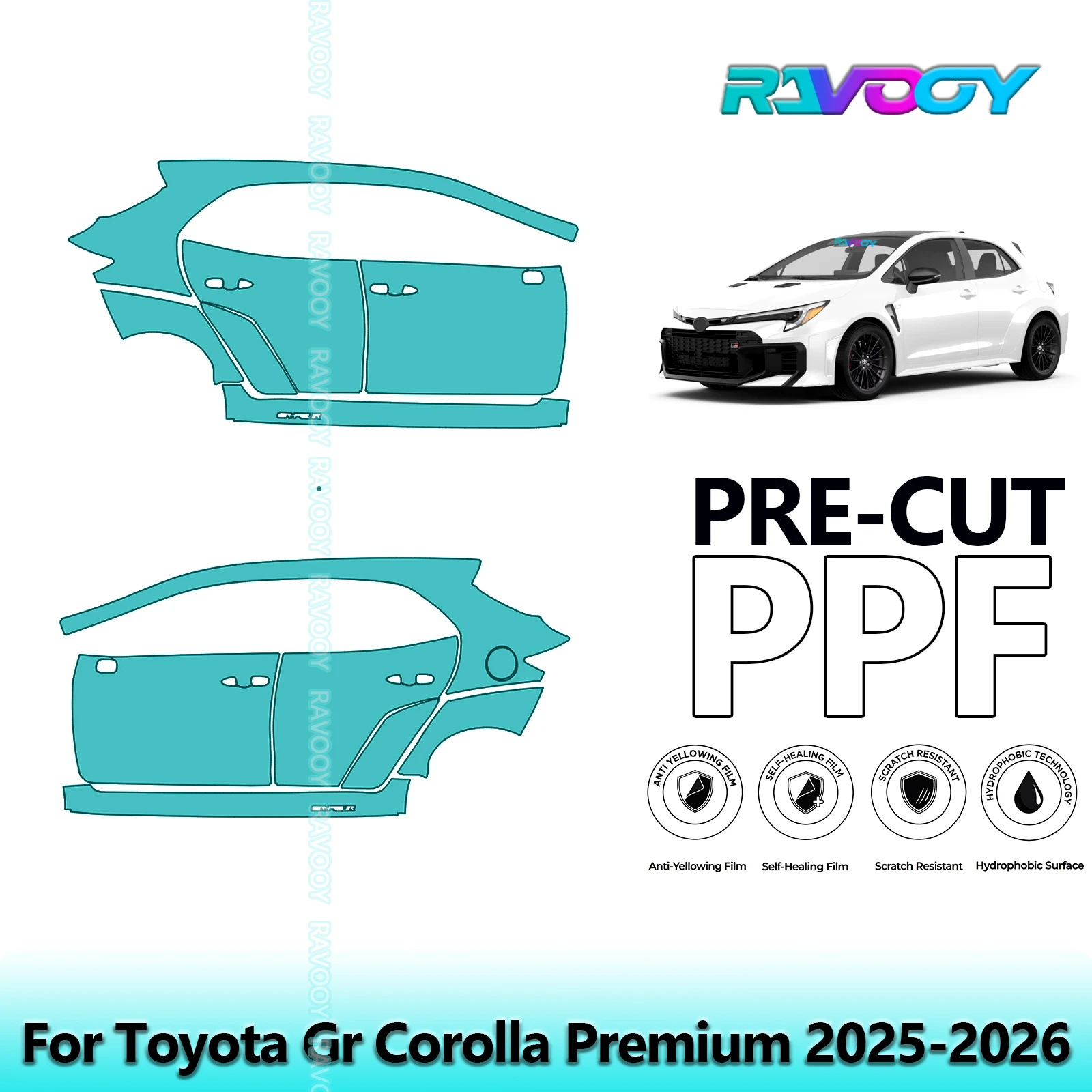 

For Toyota Gr Corolla Premium 2025-2026 8.5mil Clear Matte Pre-Cut PPF Door & A/B Pillar Kit TPU Paint Protection Film Set