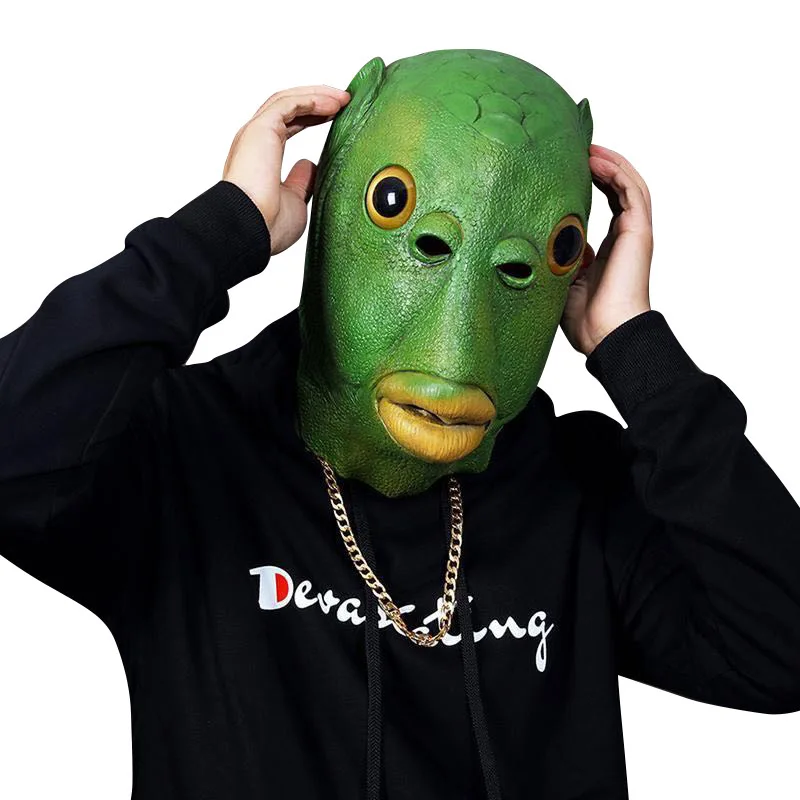 2025NEW Funny Green Fish Mask Christmas Carnival Party Mask Latex Animal cosplay wear Novelty Halloween Props Mischievous