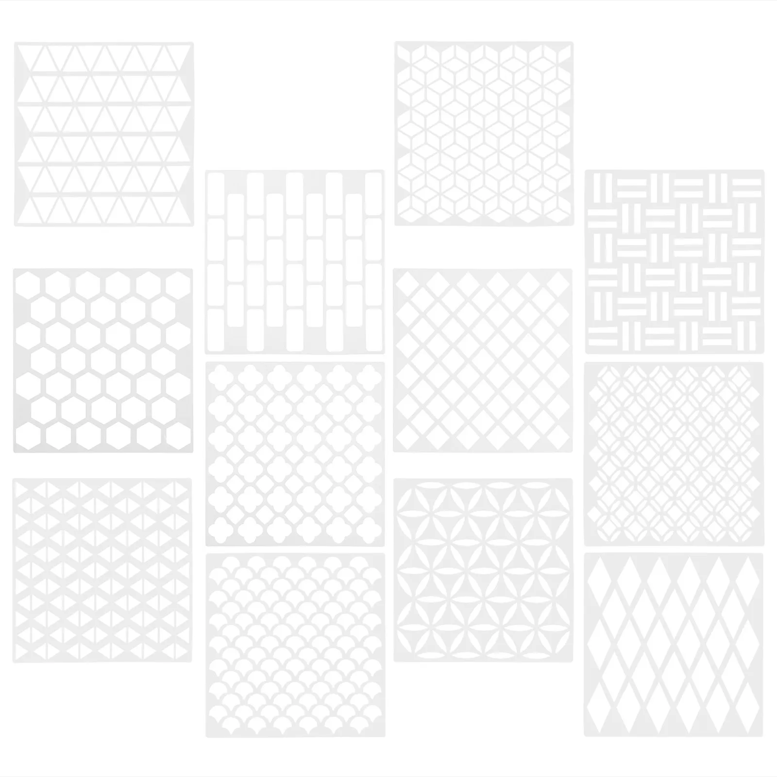 12pcs Painting Template Craft Stencil Hollow Out DIY Wall Painting Template Art Supplies Washable Durable Reusable
