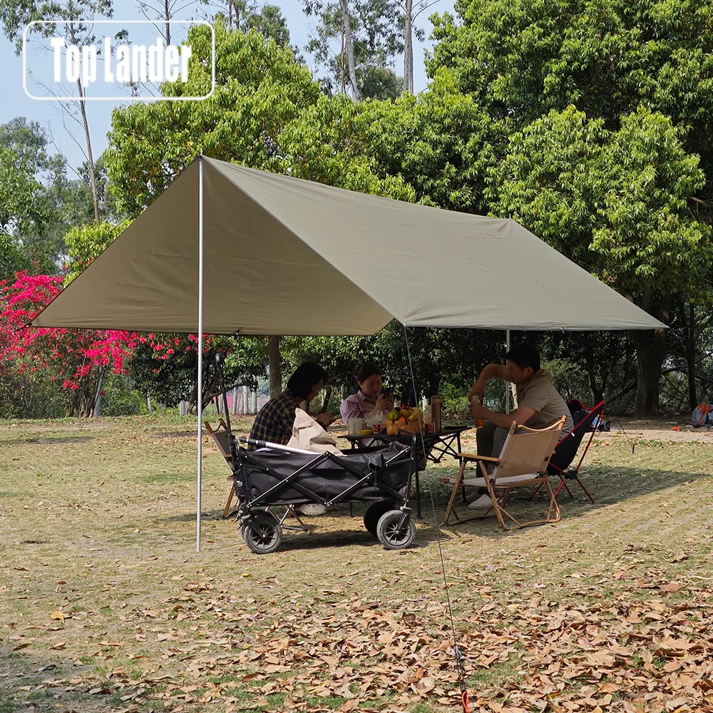 

5x3m 4x3m Tarp With Support Pole Rope Peg Waterproof Awning Tent Shade Garden Sunshade Outdoor Camping Sun Shelter Beach Hammock