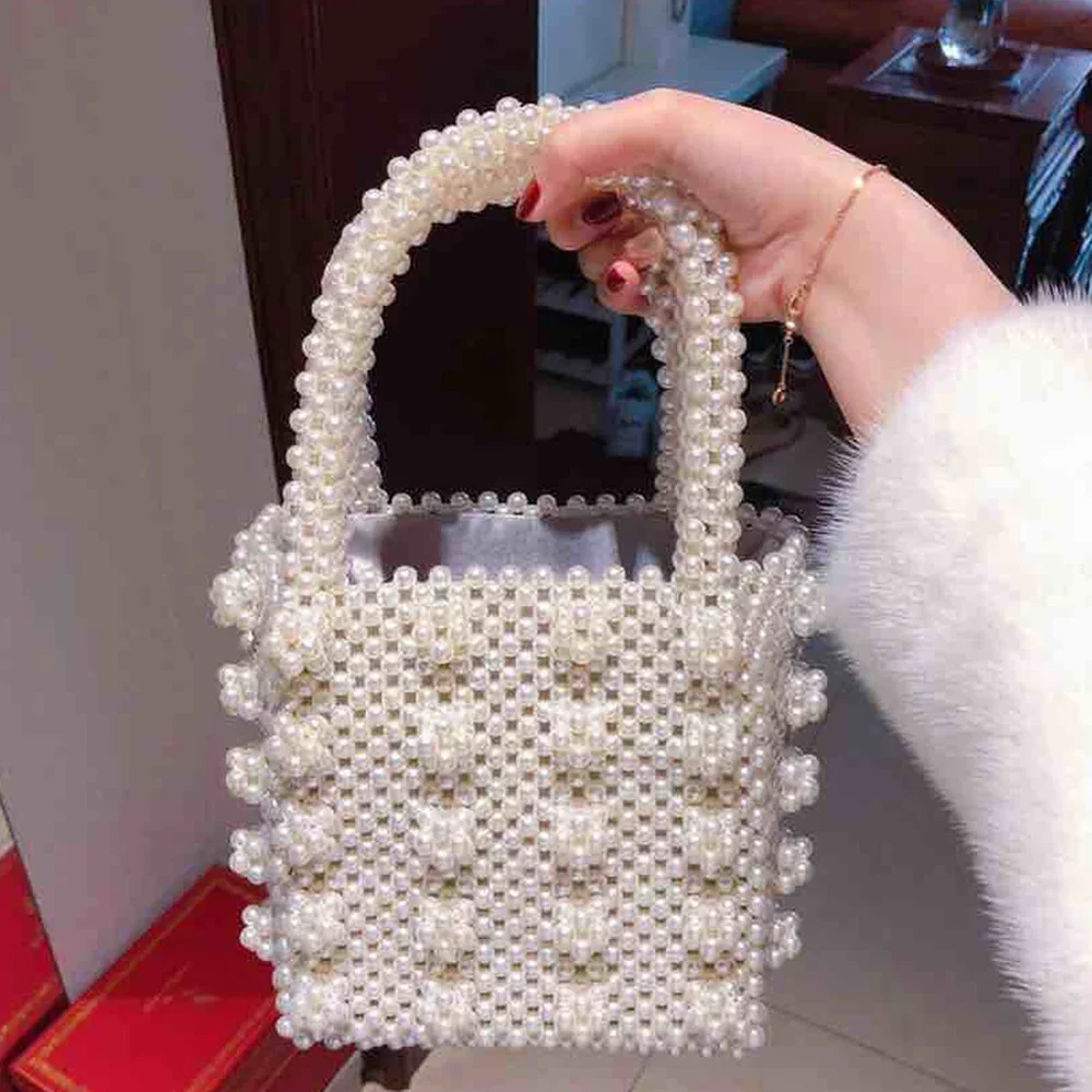 

2024 Handmade Beaded Dinner Bag New Korean Version Portable Fashion Pearl Bags Exquisite Solid Simple Elegant Stylish All-match