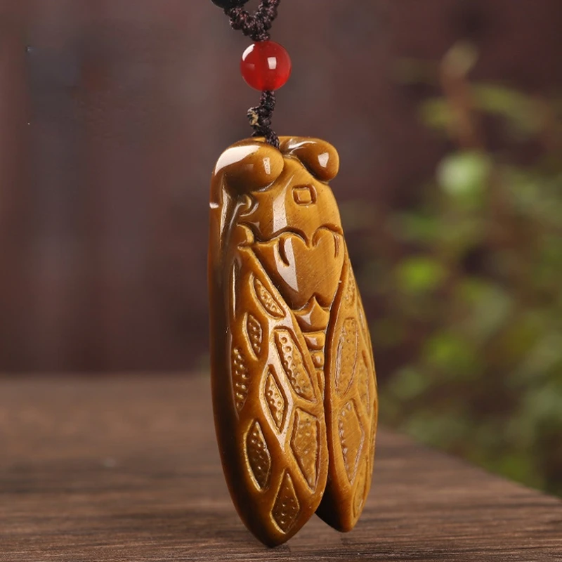 Natural Yellow Tiger Eye Stone Pendant Successfully Achieved Jade Cicada Pendant Cicada