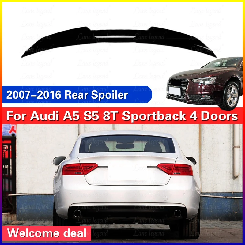 Car Rear Trunk Spoiler Tail Fin for Audi A5 8T S5 RS5 B8 8T Sportback 4 Doors 2007-2016 PSM Style Rear Roof Lip Wing Body Kit