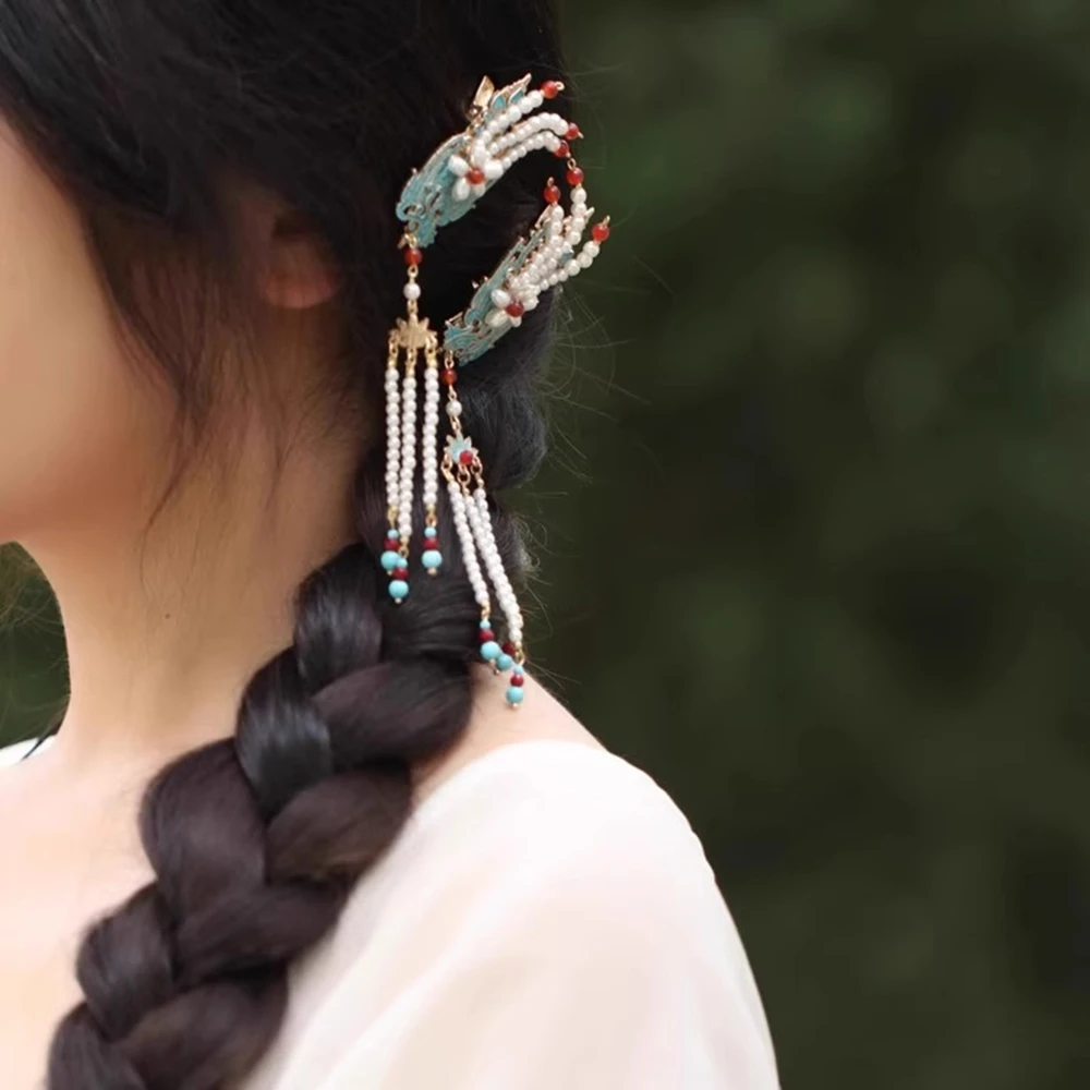 

Имитация эмали, жемчужная кисточка, феникс, шаг встряхивания, заколки для волос, женские заколки для волос, костюм, китайские аксессуары для волос ханьфу, заколка для волос