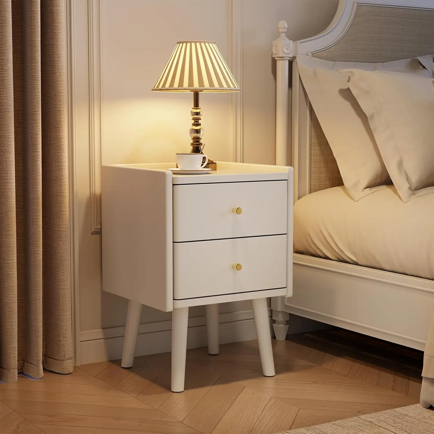 

White Nightstand, Solid Wood Nightstand, Modern Night Stand with Drawers, Wood Night Stand, End Table with Storage, Small Bed
