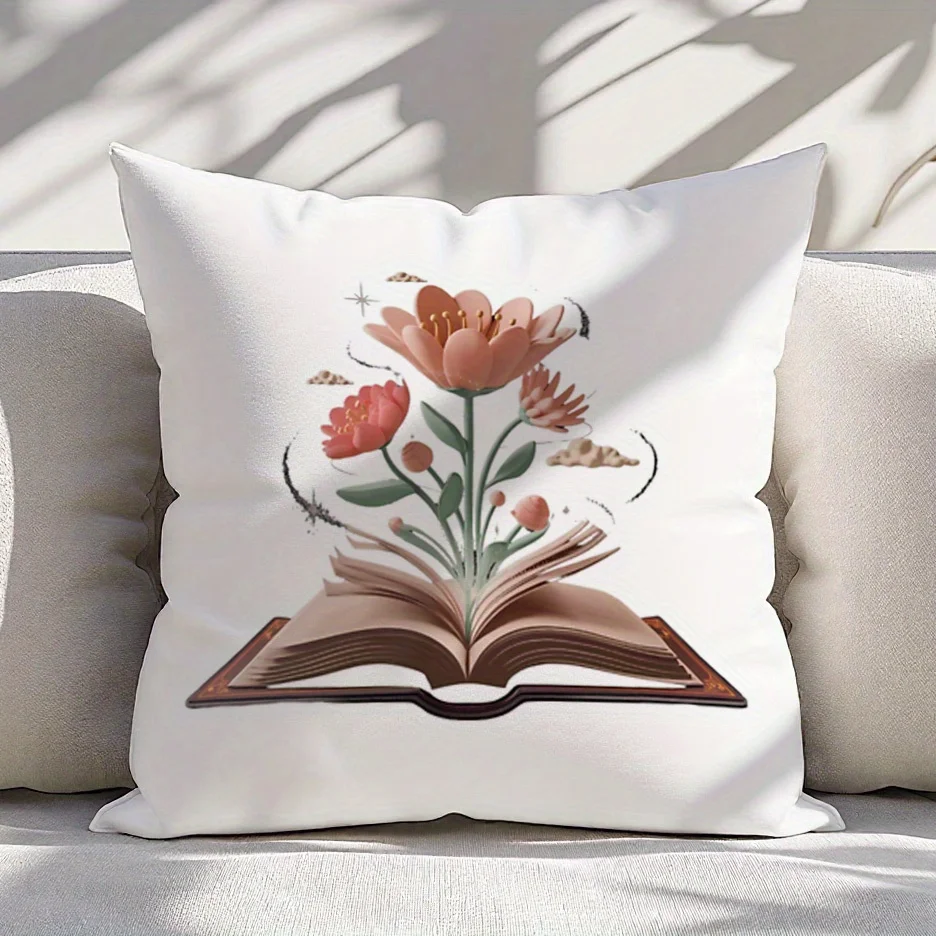 Vintage Floral Book Pillow Cover Single Sided Polyester 18x18 Inch Zipper Washable Literary Home Decor
