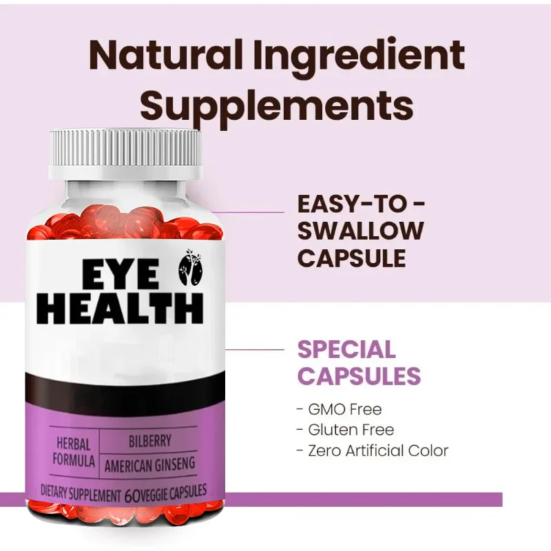 Eye Health Support Capsules Contain 60 Capsules of Cranberry (166mg) and American Ginseng (143mg) for Both Men and Women