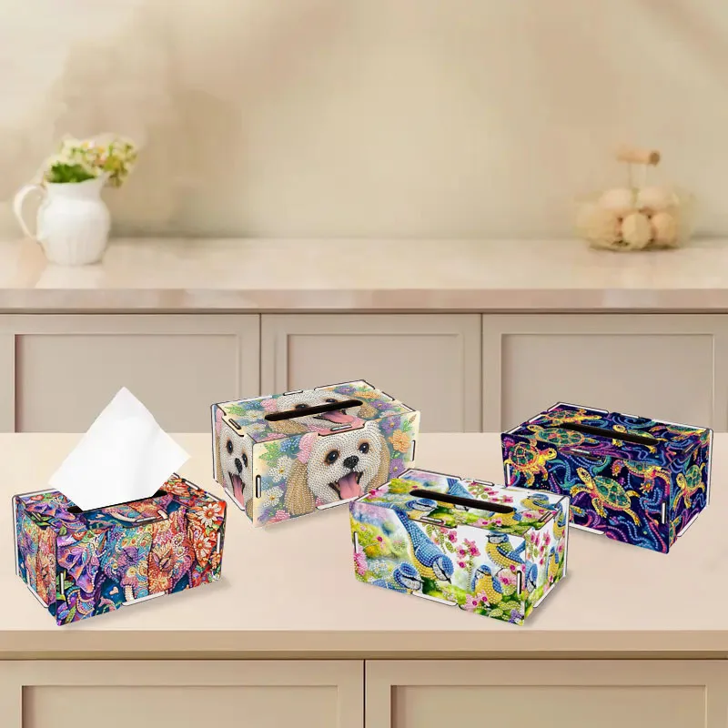 1 Diamant-DIY-Malerei-Kunstset mit Tiermuster-Taschentuchbox zur Aufbewahrung, moderne Heimdekoration
