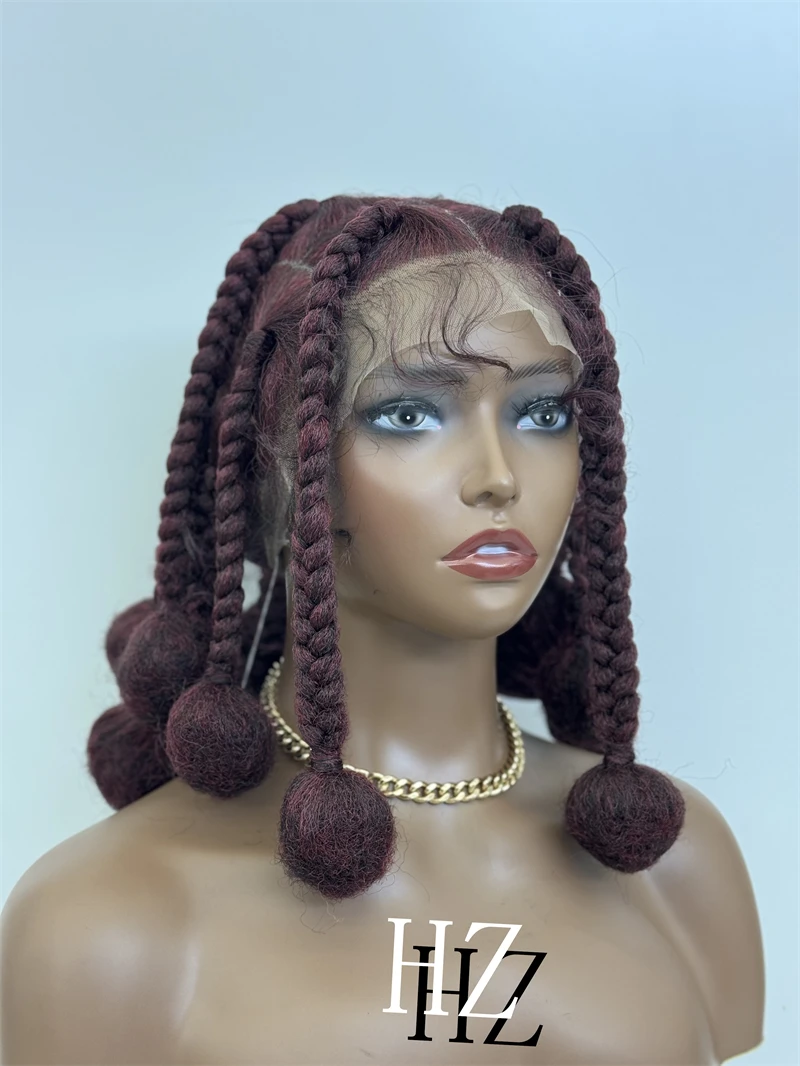 HZ 99J perruques tressées synthétiques HD pleine perruque de dentelle sans noeuds boîte tresses perruques pour les femmes noires à la main Afrian tressage cheveux perruques