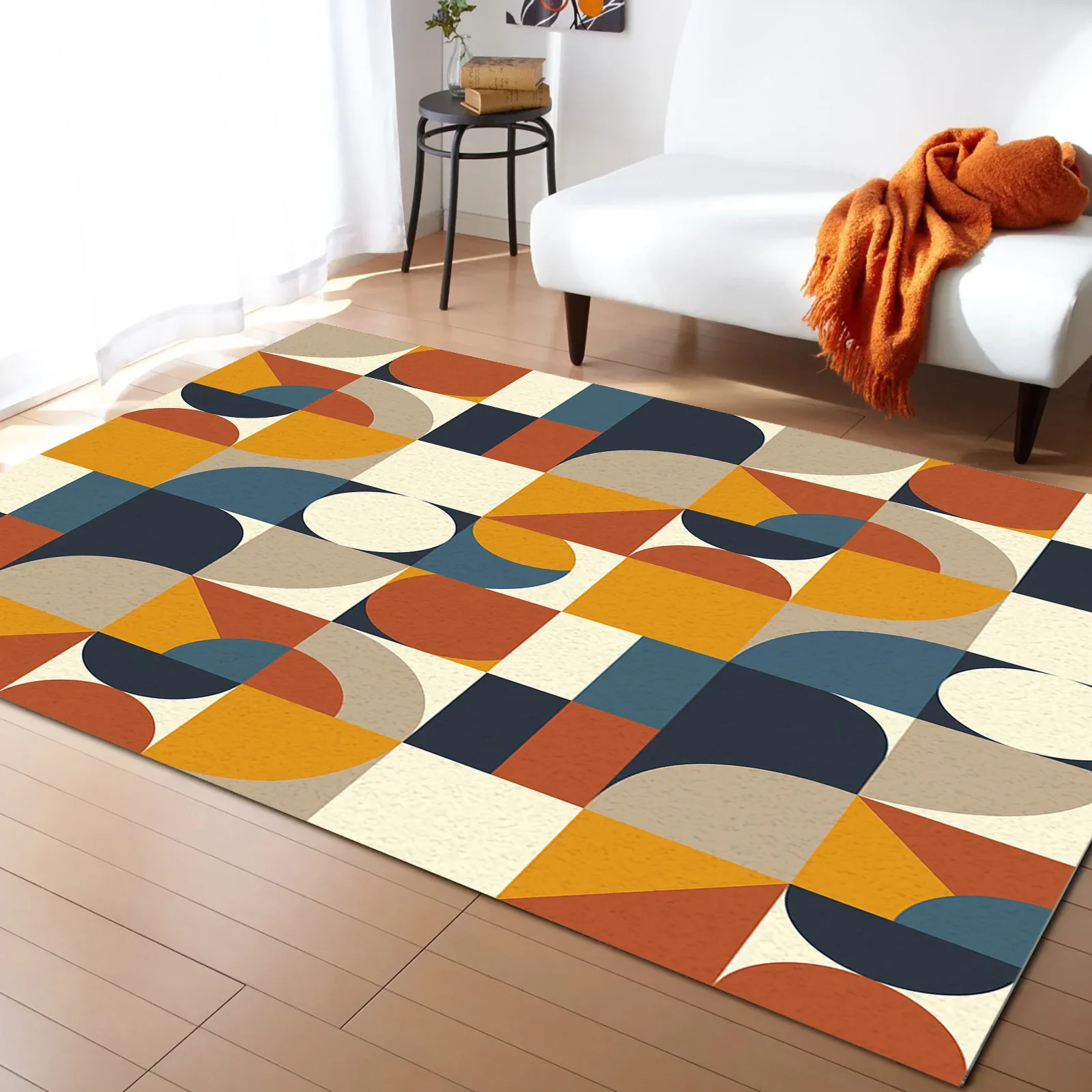 

Nordic Retro Medieval Geometry Carpet Area Rug Children's Room Living Room Bedroom Large Rug Home Play Decoration Floor Mat