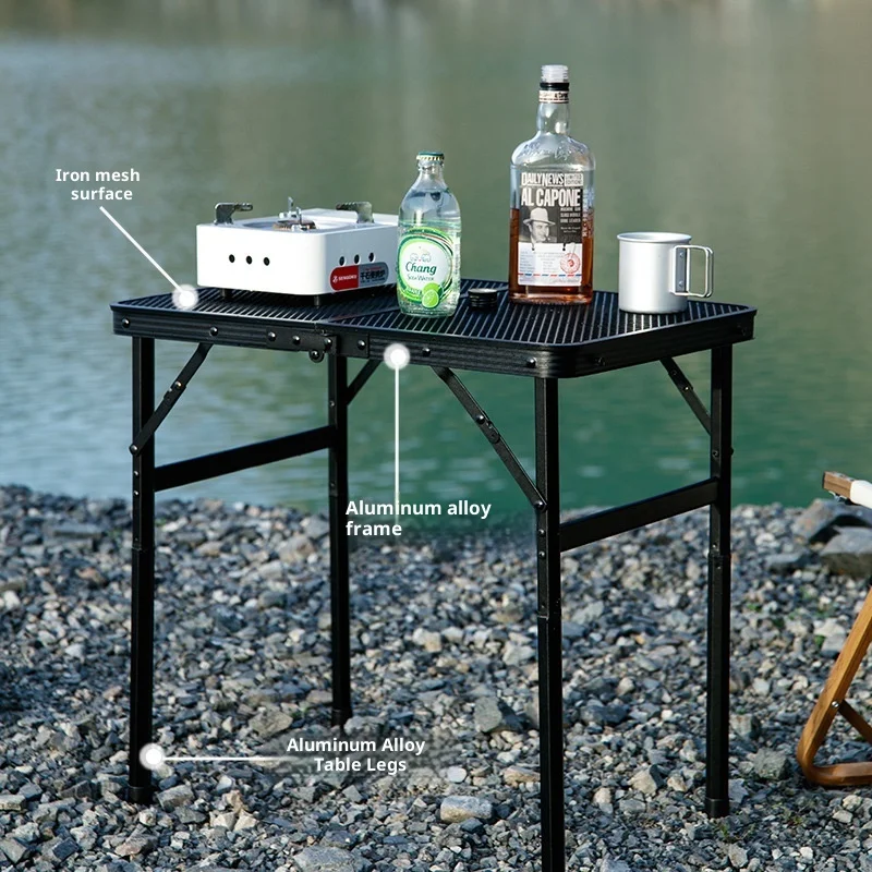 Picnic Table Outdoor Lightweight Aluminum IGT AccessoriesFolding Camping Table Portable Mesh Top Adjustable Height BBQ Market