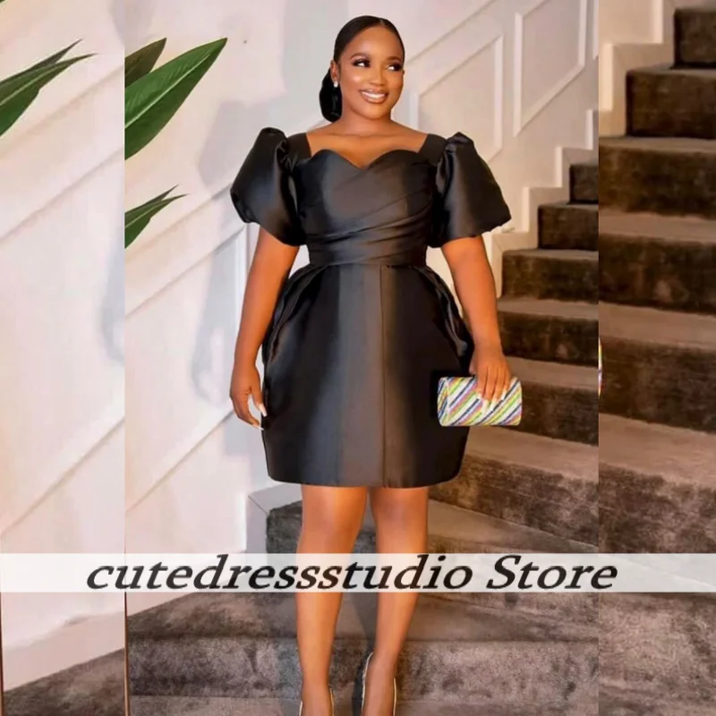

Black Satin Square Neck Birthday Party Dresses For African Girls Customized Short Homecoming Dress Prom Gowns Vestido De Festa