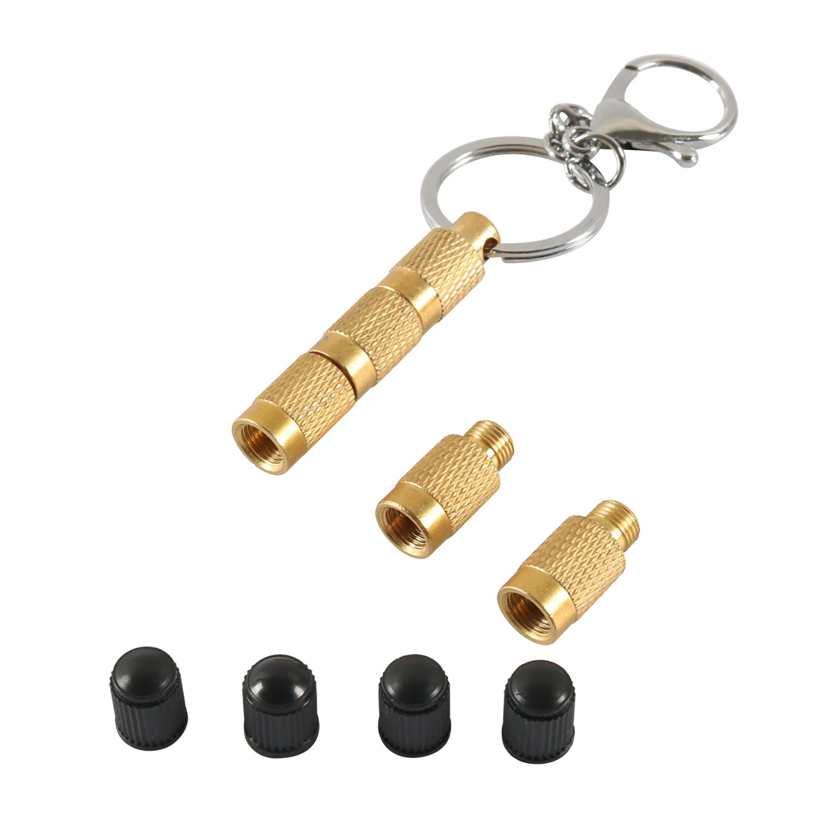 4 in 1 Tire Air Deflator For Car Motorcycles Bicycles Solid Brass Keychain Tyre Air Down Tool With 4Pcs Valve Caps Car Accessory