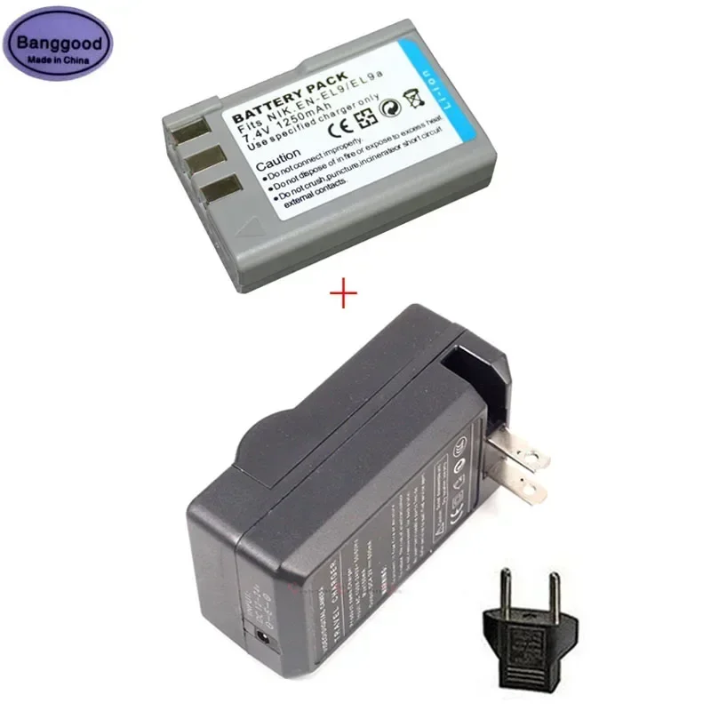 7.4V 1250mAh EN-EL9 ENEL9 EN-EL9A ENEL9A Camera Battery + AC Charger for Nikon D40 D60 D40X D5000 D3000 D3X PM106