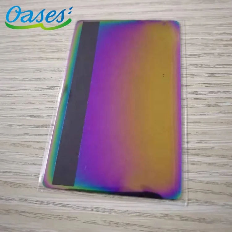 Customized query Customized Creative Laser Engraved Stainless Steel Electroplating Shiny Rainbow Mirror Metal Credit Debit Blank
