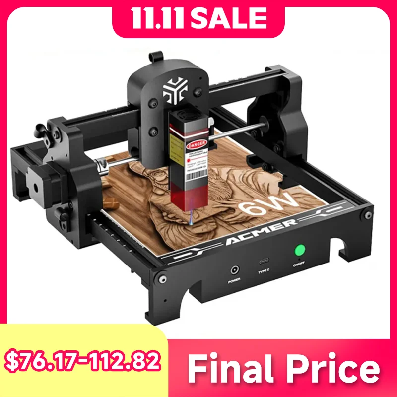 

ACMER S1 6W Laser Engraver Assembled CNC Laser Machine Mini Laser Engraving Cutter Laser Router For Wood Glass DIY Tag