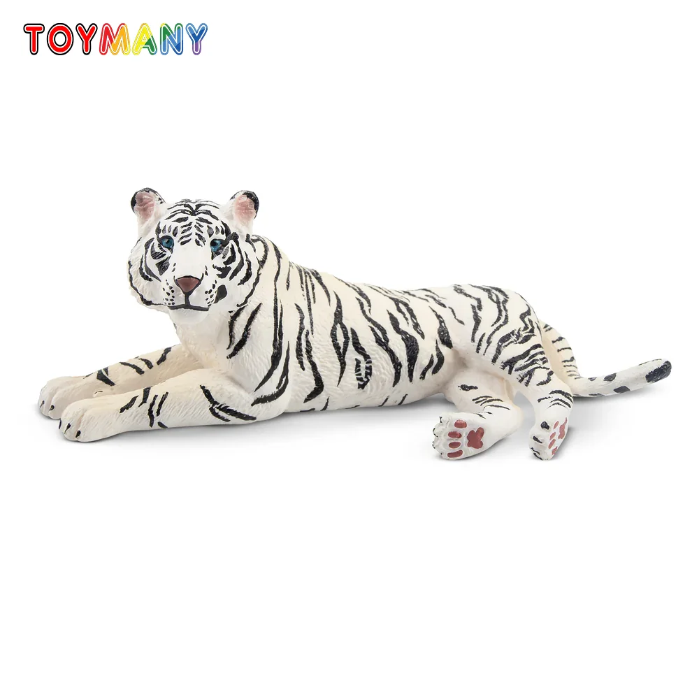 Toymany Simulation Lying White Tigress Wildlife  Animal Model Toy Mini Figures Dolls Action Figurines Toys Children Gift