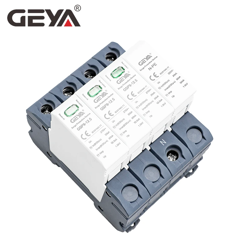 GEYA GSP9 12.5KA T1+T2 SPD 4P 3P+NPE Surge Protector 275VAC Limp:7/12.5KA Low Voltage Arrester Device SPD