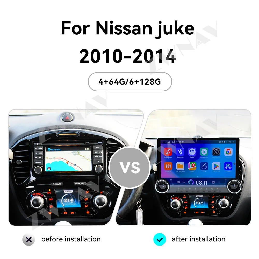 

4G Автомагнитола Android 13 для Nissan JUKE 2010-2014 мультимедийный видеоплеер Carplay Авторадио GPS головное устройство WIFI DVD 1920*720 QLED