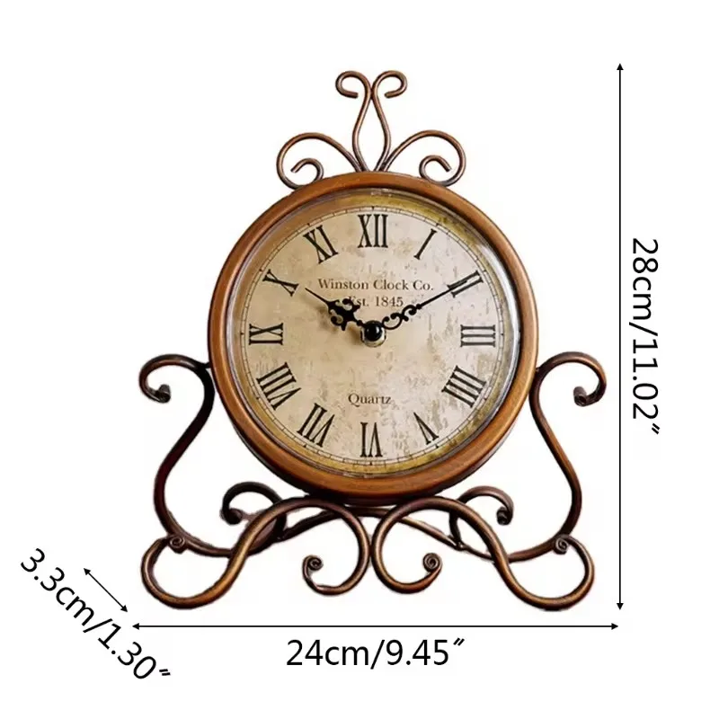 Classical Mute Desk Clock Vintage Creative Metal fabrication Battery powered  Clock Living Room Bedroom Office Home Decortion