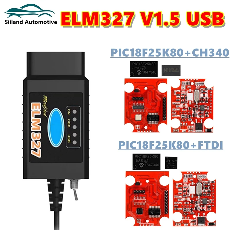 

OBD2 Car Diagnostic Tool elm 327 HS CAN /MS CAN ELM327 USB V1.5 FTDI/CH340 PIC18F25K80 with switch for Ford for Forscan