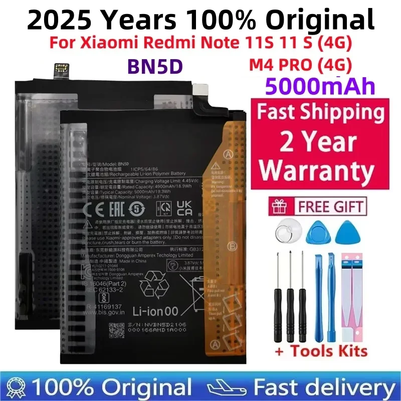 

2025 Years 100% Original New For Xiao Mi 5000mAh BN5D Battery For Xiaomi Redmi Note 11S 11 S 4G M4 PRO 4G Mobile Phone Batteries