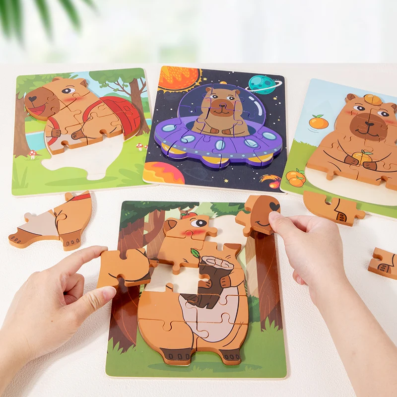 Puzzle dauphin 3D en bois Montessori, Animal de dessin animé, jouets d'apprentissage de la petite enfance, jeu à thème Parent-enfant, cadeaux pour enfants