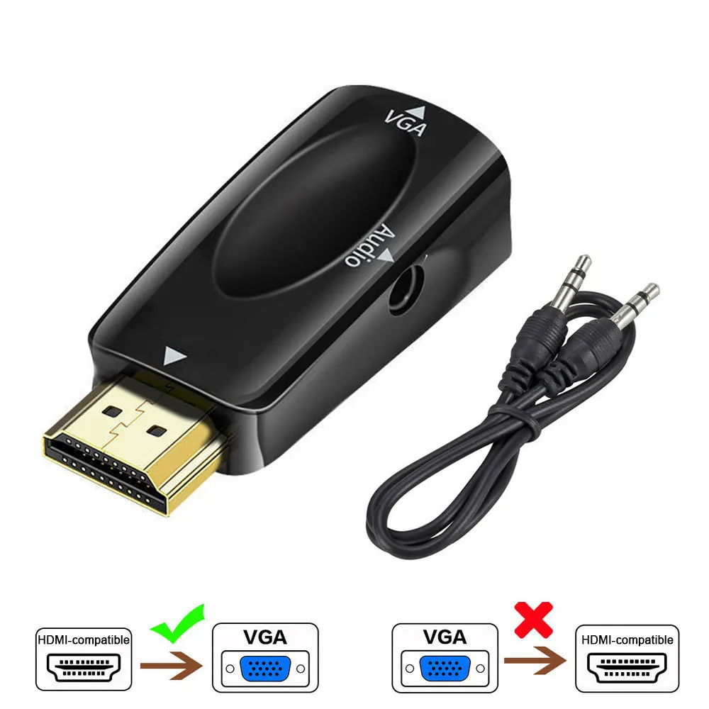 HDMI-compatible to VGA Converter Male To Famale Adapter 3.5 mm Jack Audio FHD 1080P For PC Laptop Tablet TV monitor projector