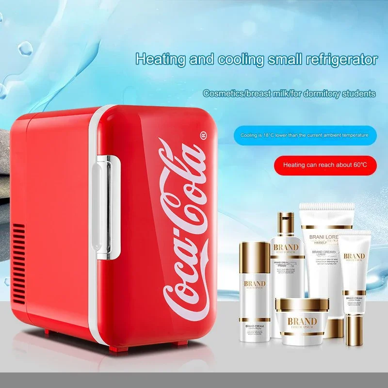 Mini frigorifero da 6 litri Coca-Cola multifunzione cosmetico dormitorio scaldino frigorifero per auto domestica piccolo frigorifero portatile