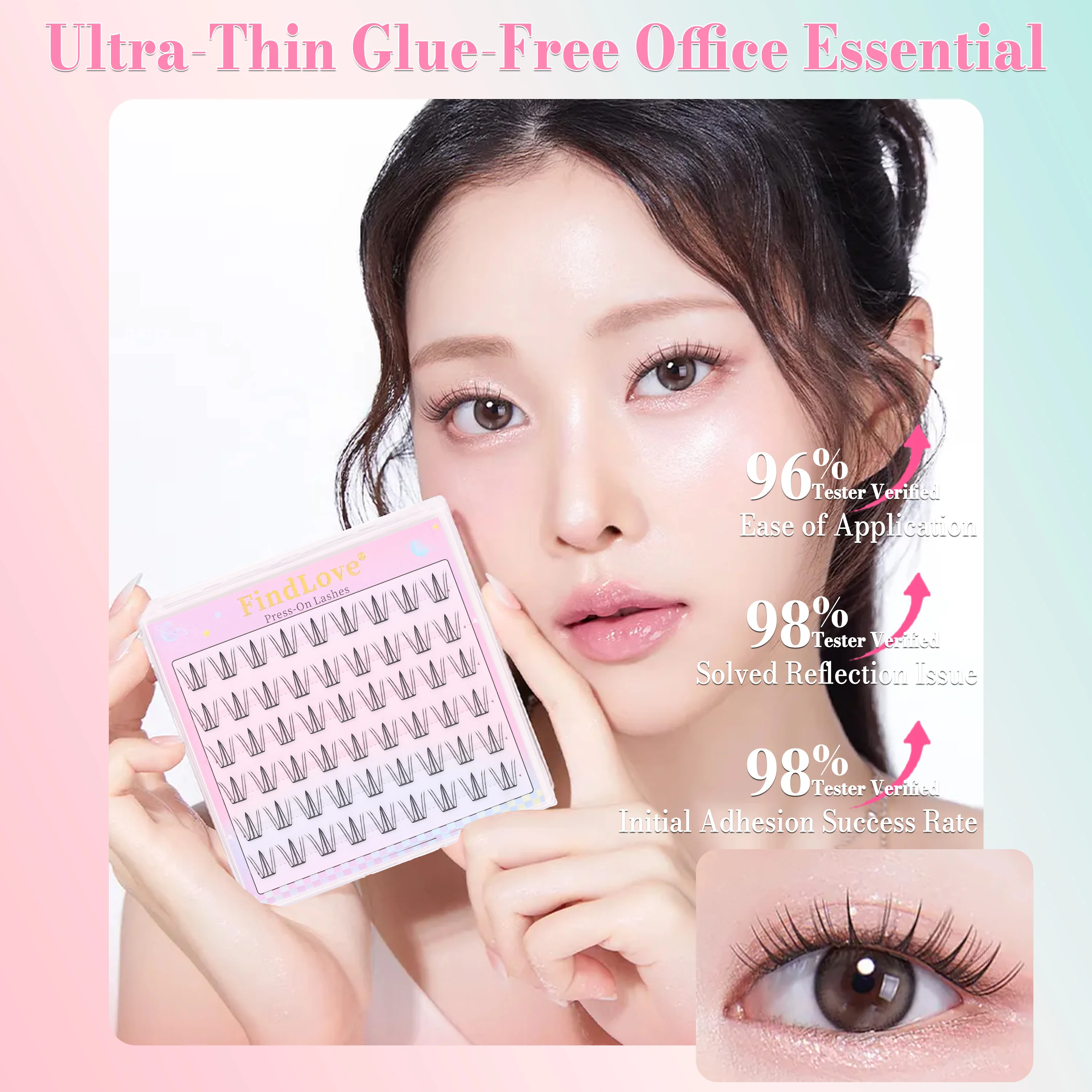 New Style FindLove No Glue Need Self Adhesive DIY Eyelashes Extesnion Lightweight Soft Fiber Reusable 2-3times Natural Looking