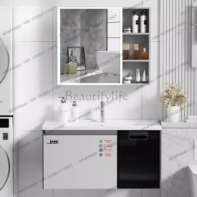 

Household space aluminum thickened stainless steel bathroom cabinet combined integrated ceramic