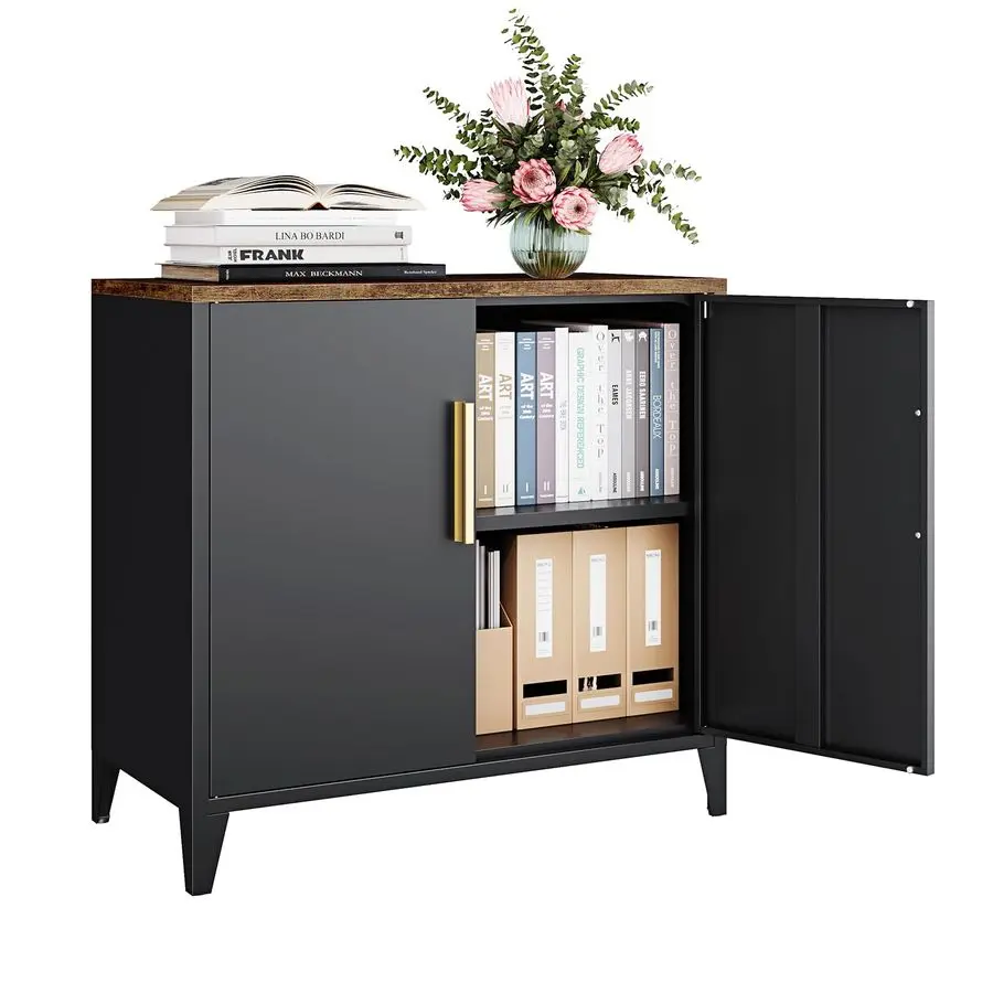 Metal Storage Cabinet with 2 Doors and Shelves 16 Dx 32 Wx30 H,Small Buffet Sideboard Short Cabinet for Kitchen Dining,Office Cr
