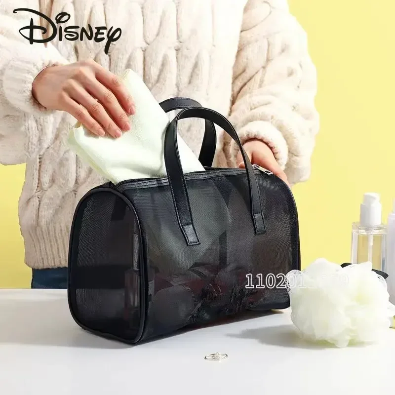 Disney Original Mickey Cosmetic Bag  Women's Cosmetic Bag Cartoon Mesh Portable Travel Storage Bag High Quality Large Capacity